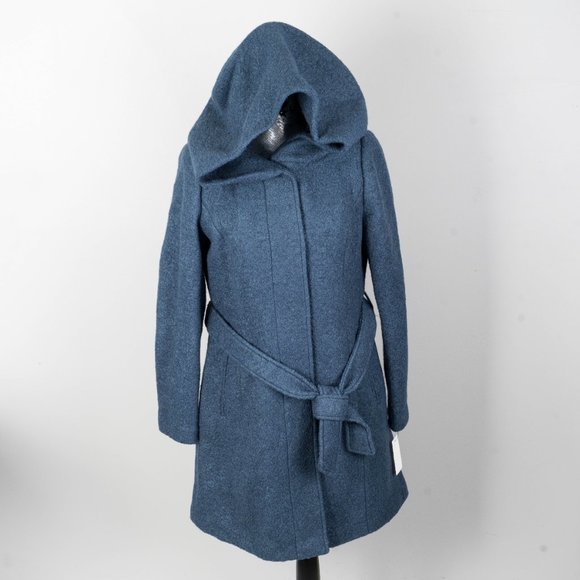 NWT 🌟Host pick🌟Cole Haan Blue Wool-Blend Tie-Waist Hooded Coat - sz 8 - Picture 2 of 5